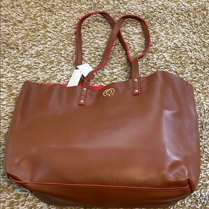 Minicci Brown Tote with Red Trim